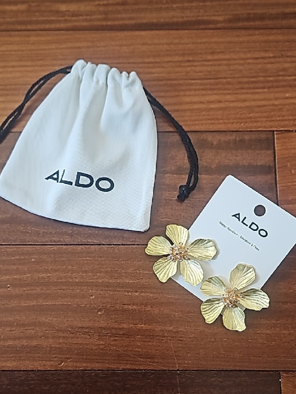 Aldo Gold Floral Crystal Drop Earrings - Picture 7 of 9
